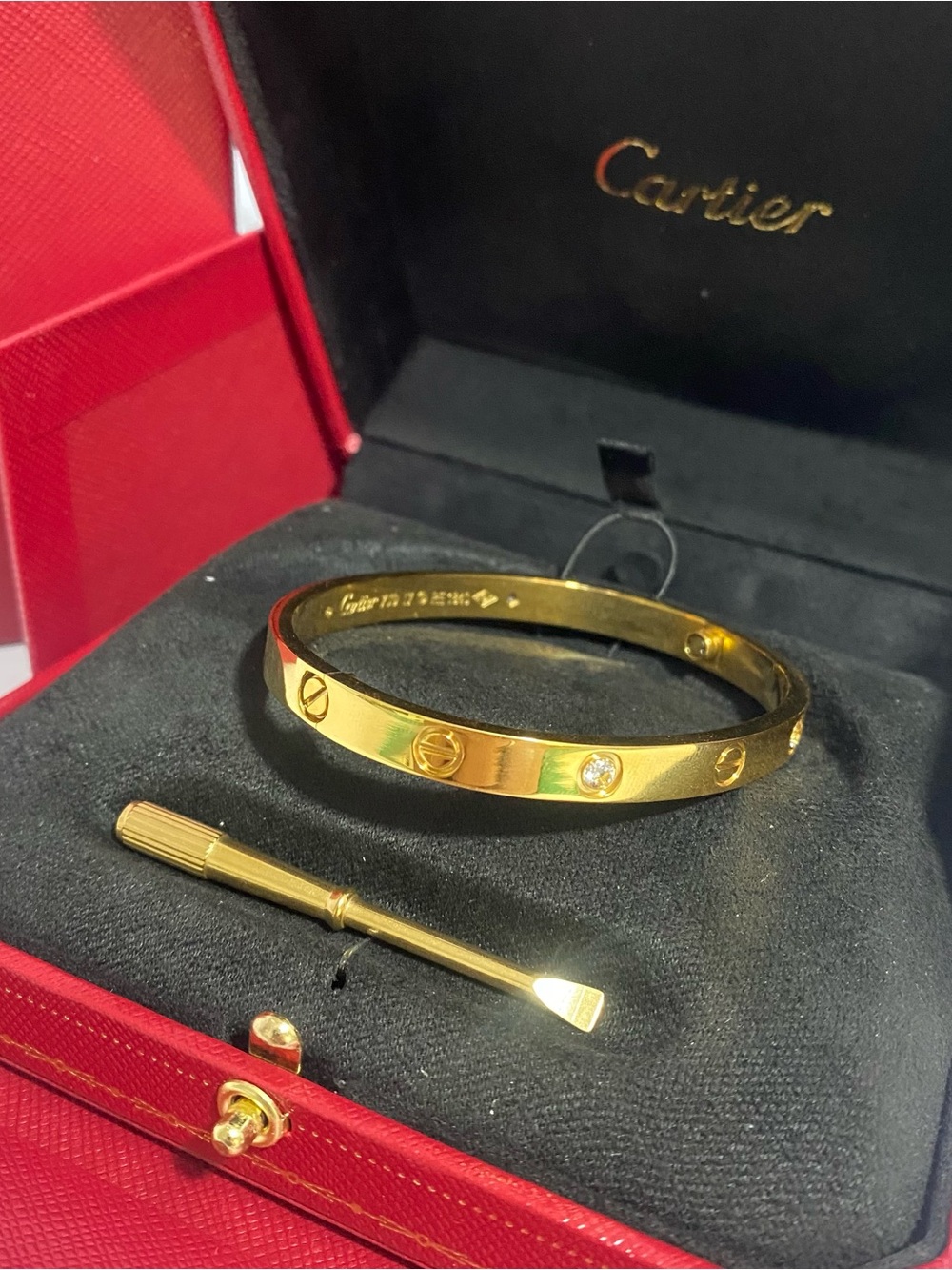 GOOD Cartier Yellow Gold Love Bracelet with Diamond Accent